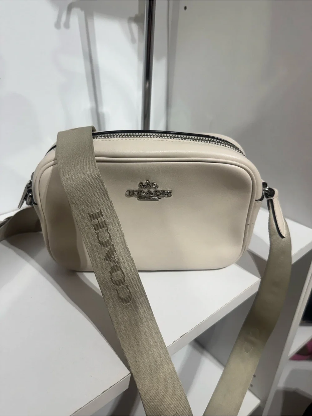 Coach Jamie Pebble Leather Crossbody Bag in Chalk White